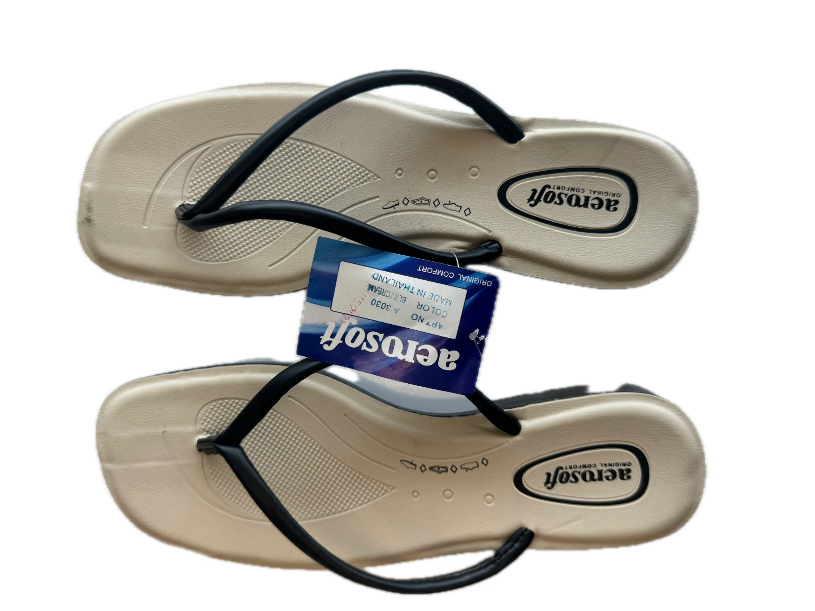 Aerosoft Women's Beige & Black Flip Flops Sandals Size 9.5 Comfortable Beachwear