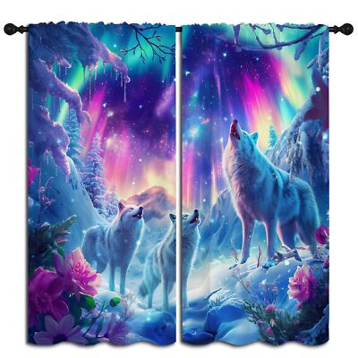 Wolf Blackout Curtains for Boys Girl Bedroom Decor,Howling Wolf Aurora Nature...