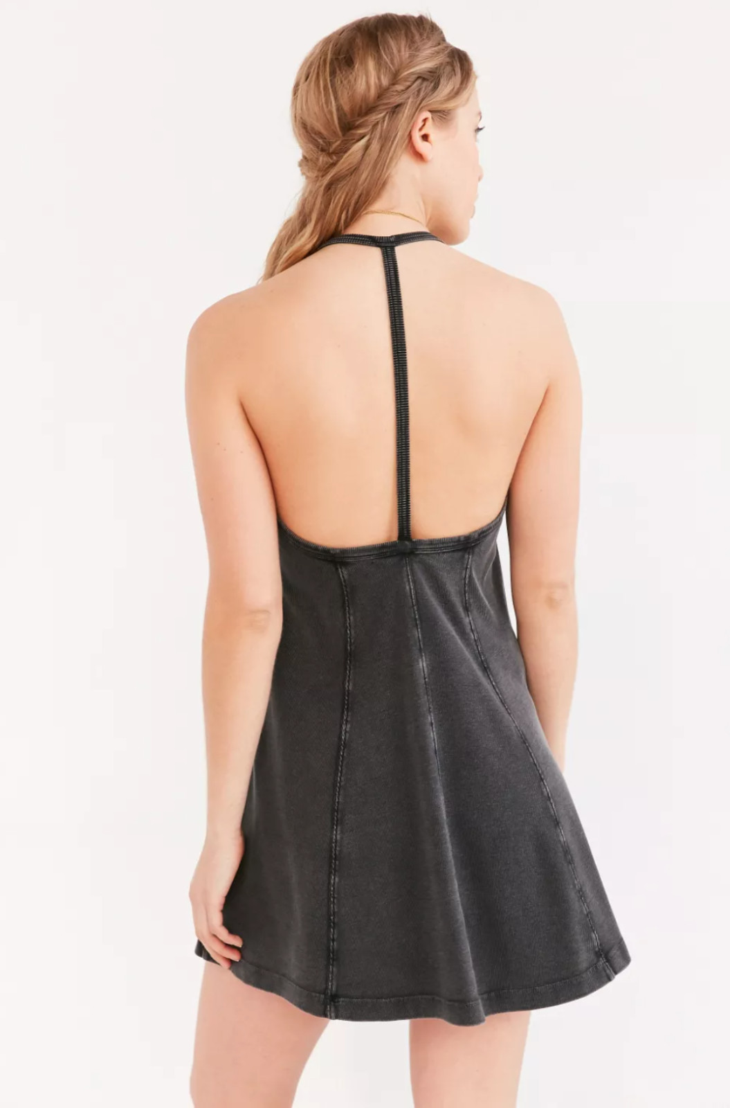 BDG Urban Outfitters Jamie T Back Swing A Line Mini Knit Dress Charcoal Black S