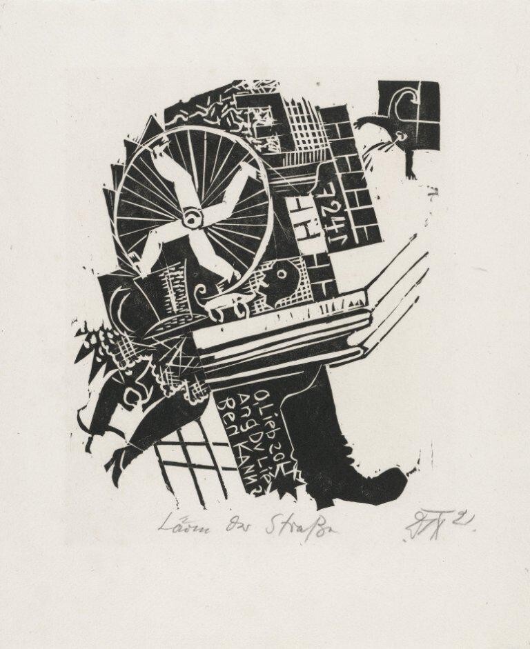 Street Noise by Otto Dix – 1920 Expressionist Woodcut Urban Chaos