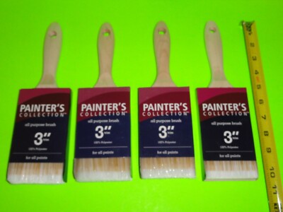 (4x) 3'' Trim Brush 100% Polyester All Paint Purpose Latex & Oil Pro Contractor