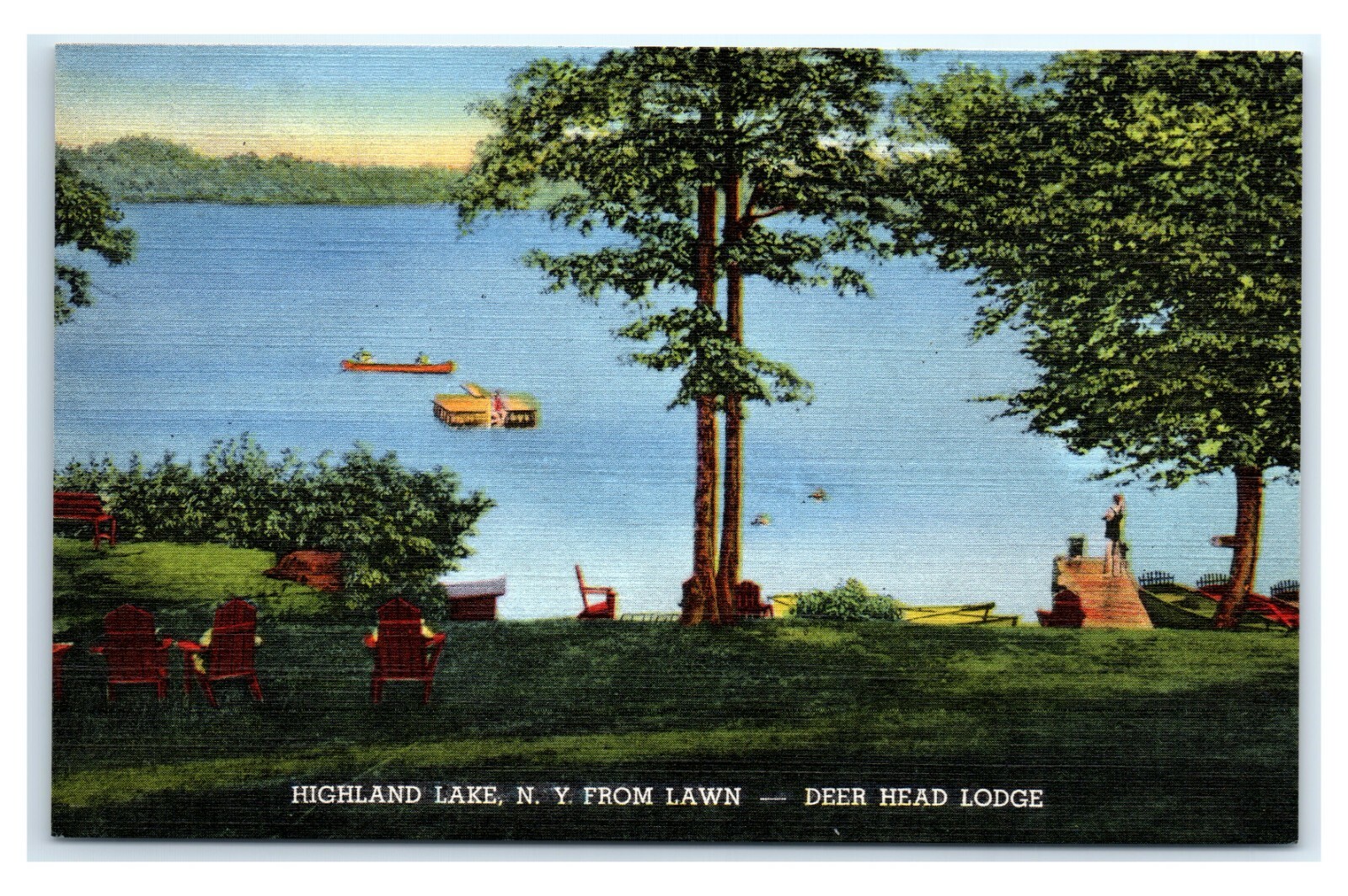 Postcard Highland Lake NY from Lawn Deer Head Lodge G35 eBay