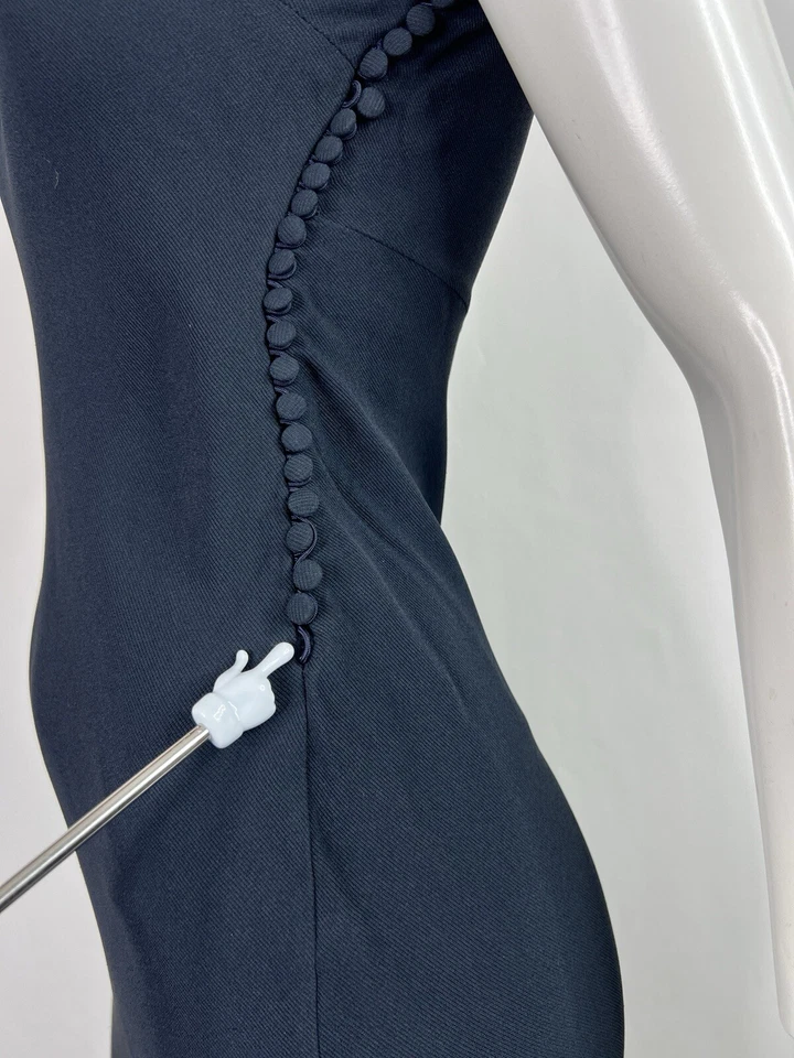 Vestido De Colección Christian Dior Por John Galliano SS2001 Azul Marino Oscuro Gamuza Correa FR40 US8 Foto 4 de 4