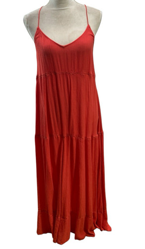 H&M, H&M Maxi Dress Women's 12 Burnt Orange Racerback tiered ruched straps crinkle