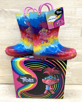 TROLLS RAIN BOOTS Light Up DreamWorks World Tour Poppy Girls Kids Rainbow Size 9