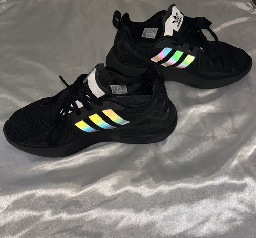 Adidas XZ2K Mens size 5/ Women's 6.5 Black/ Holographic Reflective Stripes - Picture 4 of 13