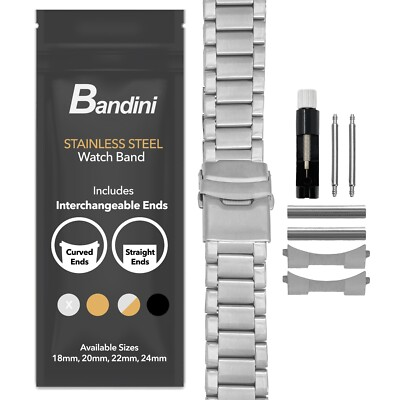 #ad #ad Bandini Curved End Metal Stainless Steel Watch Band Strap Bracelet 18 20 22mm 24 $24.88