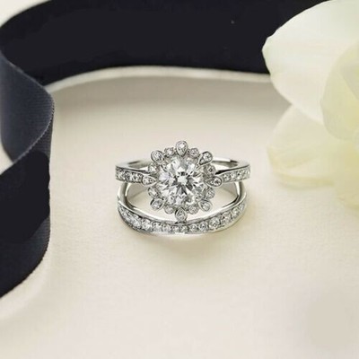 Lab-Created 2.5Ct Round Diamond 14k White Gold Engagement Flower Bride Ring Sets