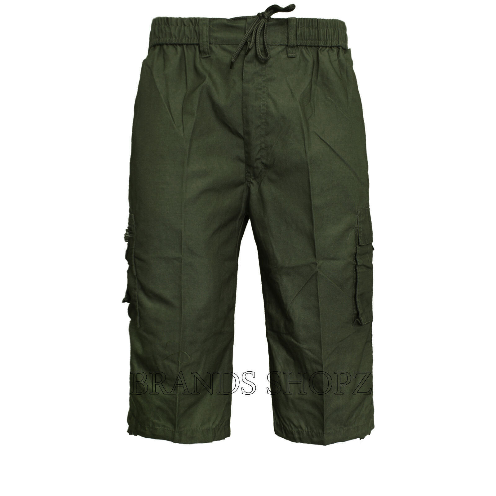 MEN ELASTICATED CARGO SHORTS 3/4 CASUAL COMBAT PANT CARGO TROUSERS SIZE ...