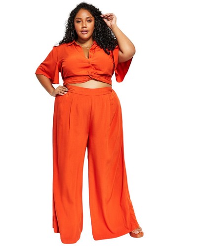 Nina Parker Women's Trendy Plus Wide-Leg Pants (Clay Red, 2X) - 第 1/2 張圖片
