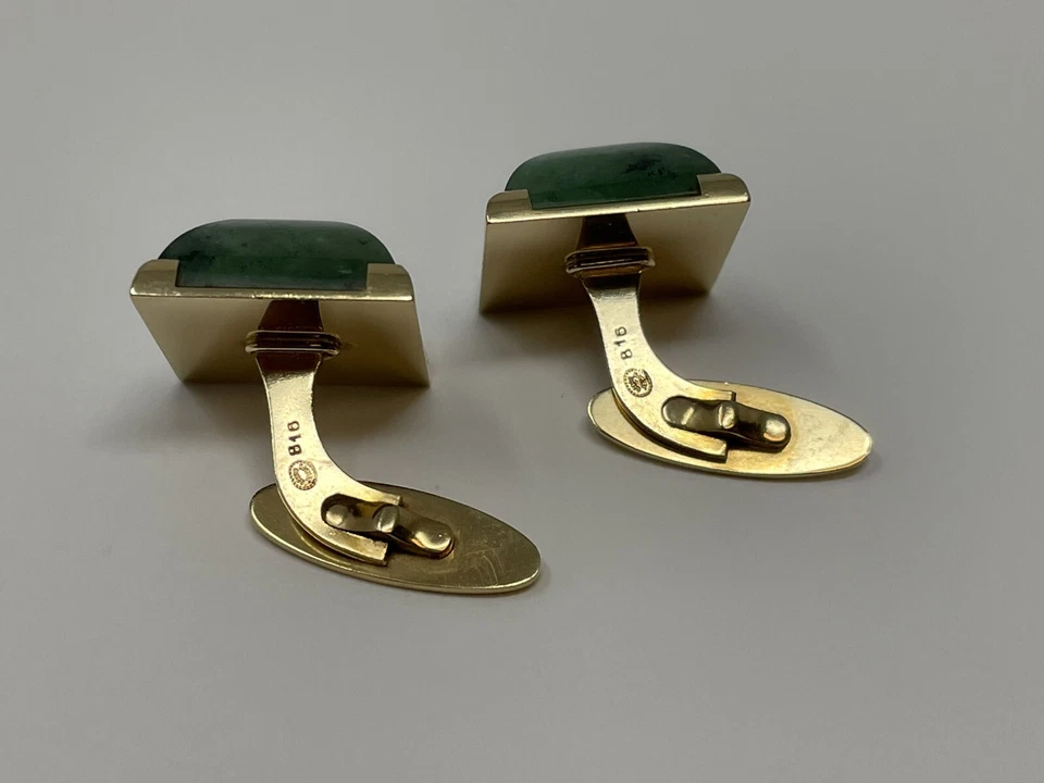Gemelos cuadrados vintage raros GEORG JENSEN ORO 18K y jade moteado #816 Foto 2 de 4