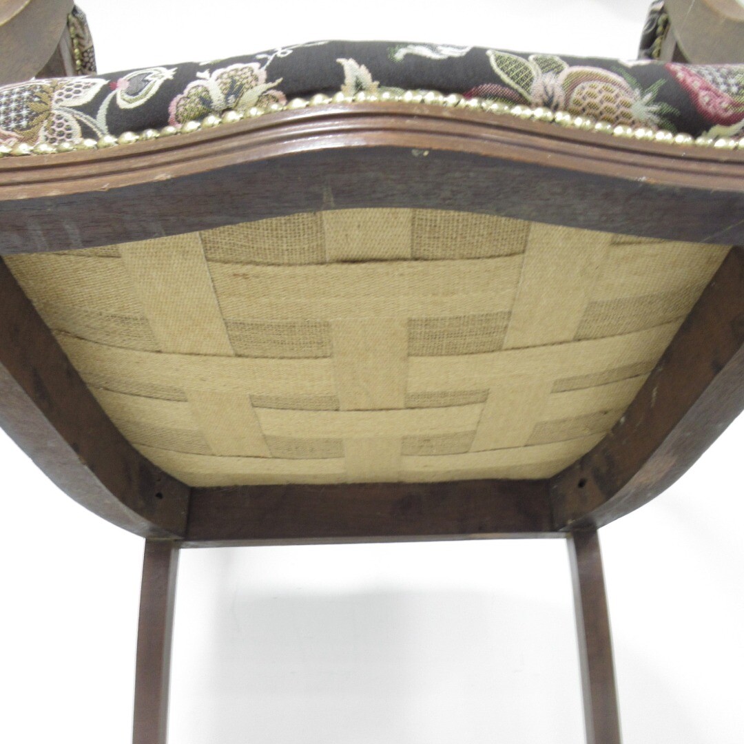 Vintage Fabric Upholstered Wooden Armchair Handcarved Victorian Floral