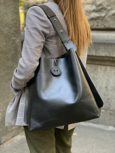 Handmade Women's GENUINE Leather Shopper Black Shoulder Bag Tote Hobo Handbag - Picture 8 of 18