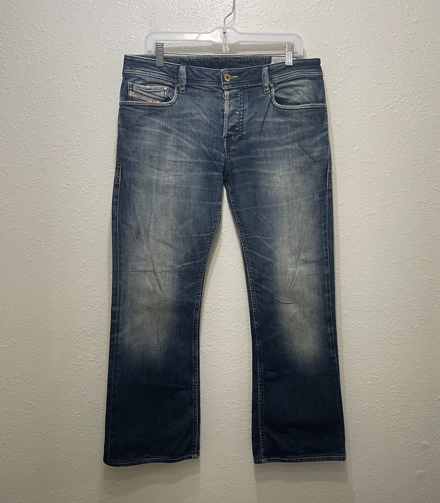 Diesel Zathan Jeans Bootcut Denim Button Fly Embroidered Mens 31x28 Hemmed Leg