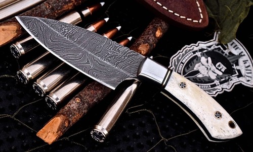 handmade twist damascus camel bone small skinning hunter knife
