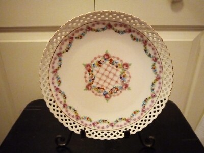 Vintage Schumann Bavarian Plate Floral Jewish Star Of David 9 1/2'' Reticulated