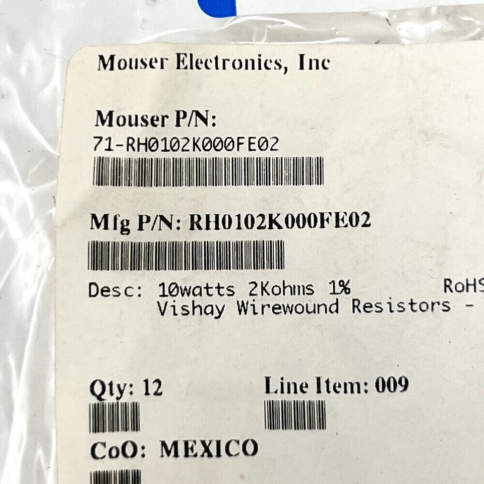 Resistencia de alimentación Wirewound Vishay Dale RH-10 10 W 2 k ohmios RH0102K000FE02 Foto 4 de 4