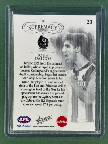 2021 Select Supremacy JOSH DAICOS Gold Base /90 SP Collingwood Magpies - Picture 2 of 3