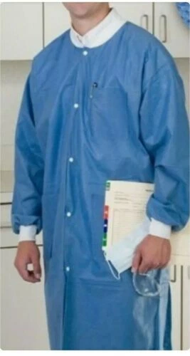 (L) 10 Medical Dental Disposable Lab Coat Gown Blue 10/bag Large Size - Image 4 of 4