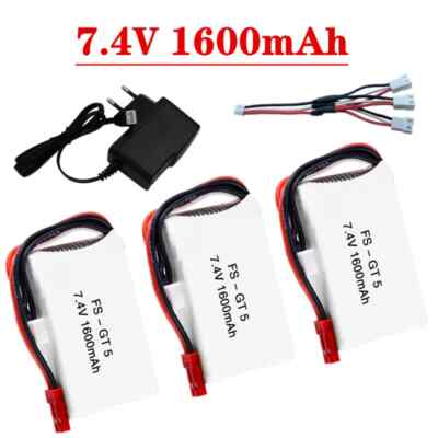 3er Set 7,4V 1600mAh LiPo Akkus + 3-in-1 Kabel Für 1:10 RC-Geländewagen 9125 – 45C Entladung, T-Stecker, Längere Laufzeit