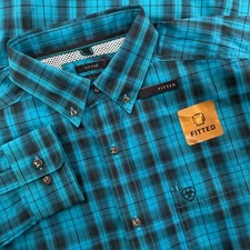 Ariat Pro Series Shirt Men M Blue Plaid Fitted Western Button Down Long Sleeve