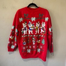 Vintage Holiday Time Bears Ugly Christmas Sweater Sz Large Red Holiday Crewneck