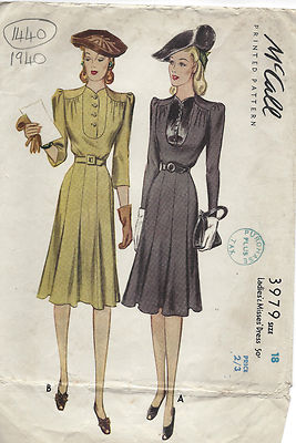 1940 WW2 Vintage Sewing Pattern B36 DRESS (1440) | eBay