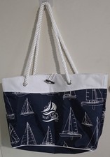 Nautical Mile 2006 Womens Large tote shoulder bag Blue White with sail boats