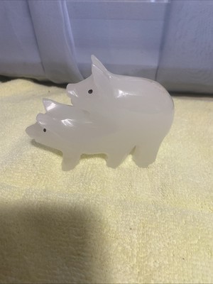 Vintage hand carved stone Humping PIGs White  Unique Collectible 4''