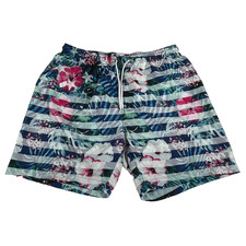 Trunks Surf Swim Shorts Mens L Blue Floral Tropical Lined Beach Swim Trunks