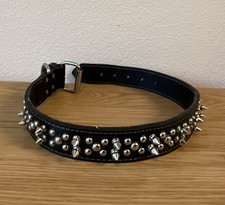 Dog Collar, Leather Studded-Spiked XL Heavy Duty D-Ring