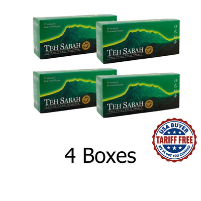 Sabah Tea Borneo   4 Boxes (100 Teabags), Authentic Premium Tea, Free Shipping