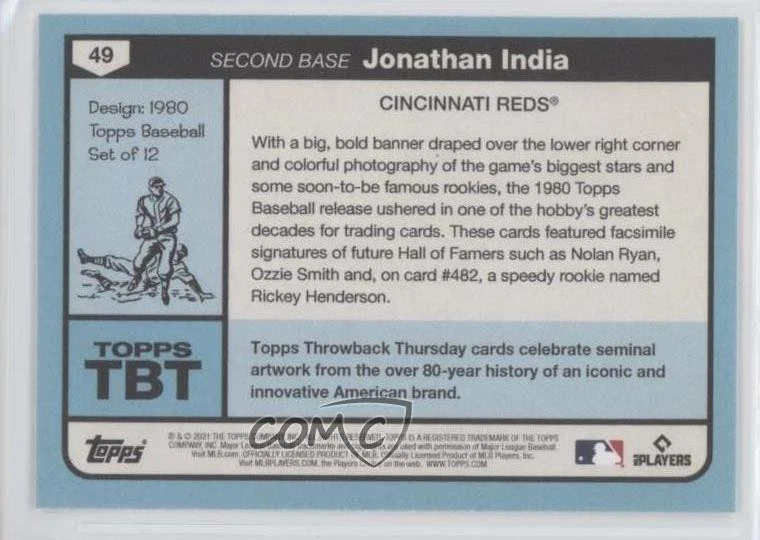 2021 Throwback Thursday #TBT Online Exclusive /1222 Jonathan India #49 Rookie RC - Image 2 of 2