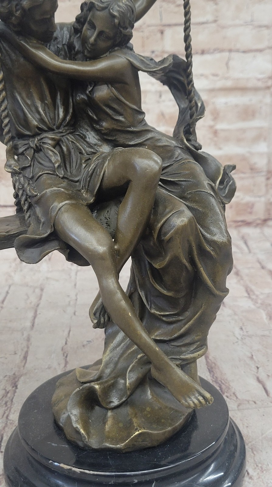 Art Deco Sculpture Couple Woman and Man In Love Swing Bronze Decorative Figure