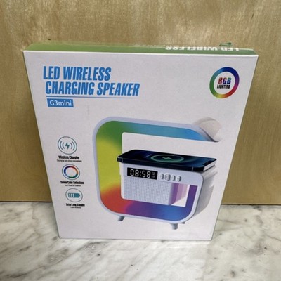 G3mini LED Wireless Charging Speaker RGB Lighting Alarm Clock Bluetooth AUX Whi 
