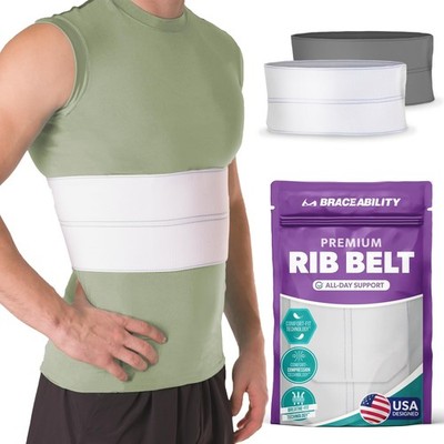 BraceAbility Broken Rib Brace for Men and Women - Universal Male, White