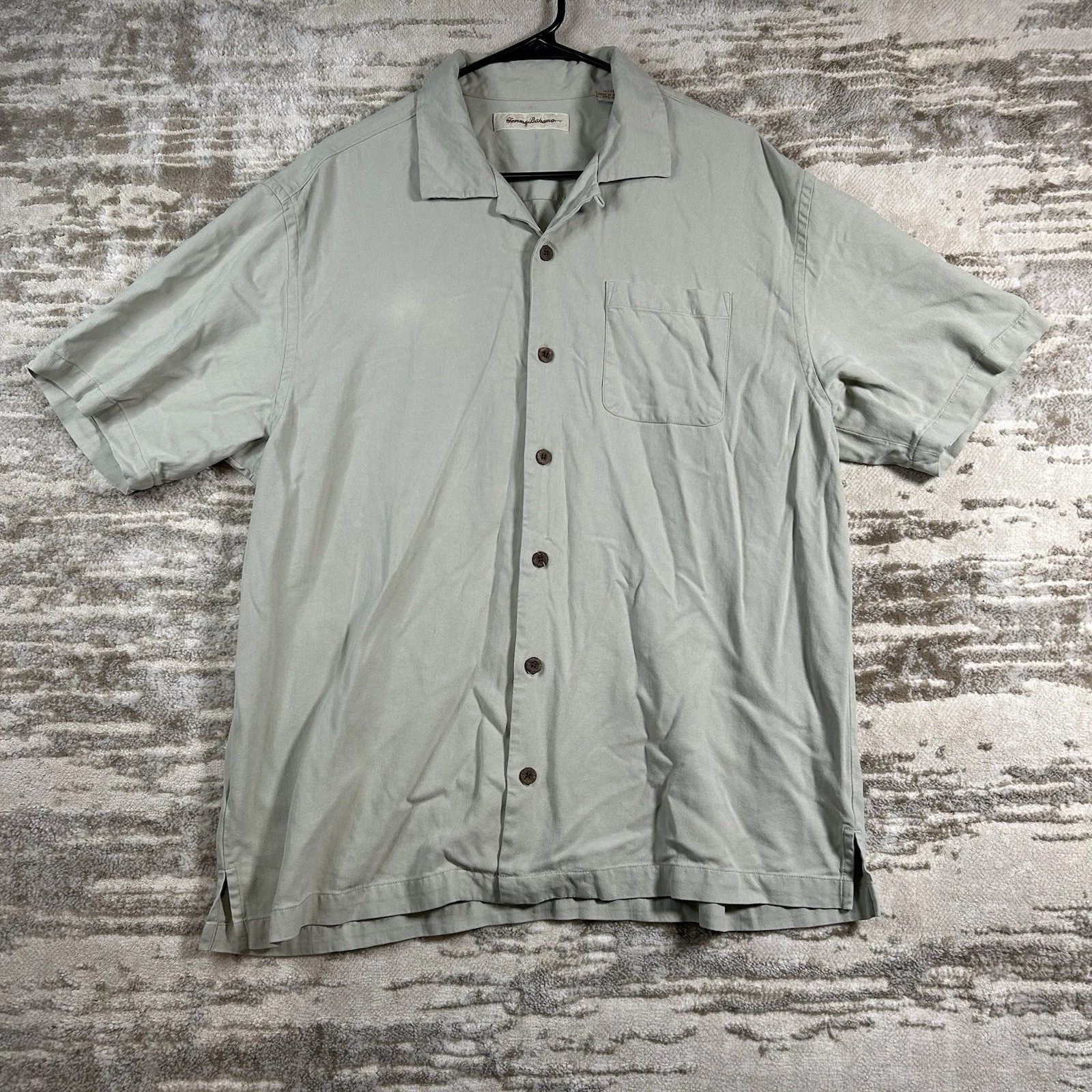 Mens Sage Green Tommy Bahama 100% Silk Button Up Shirt Size XL *60