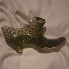 Vintage Fenton Olive Green Hobnail Glass Shoe With Cat Head Vintage Slipper Shoe — photo 3