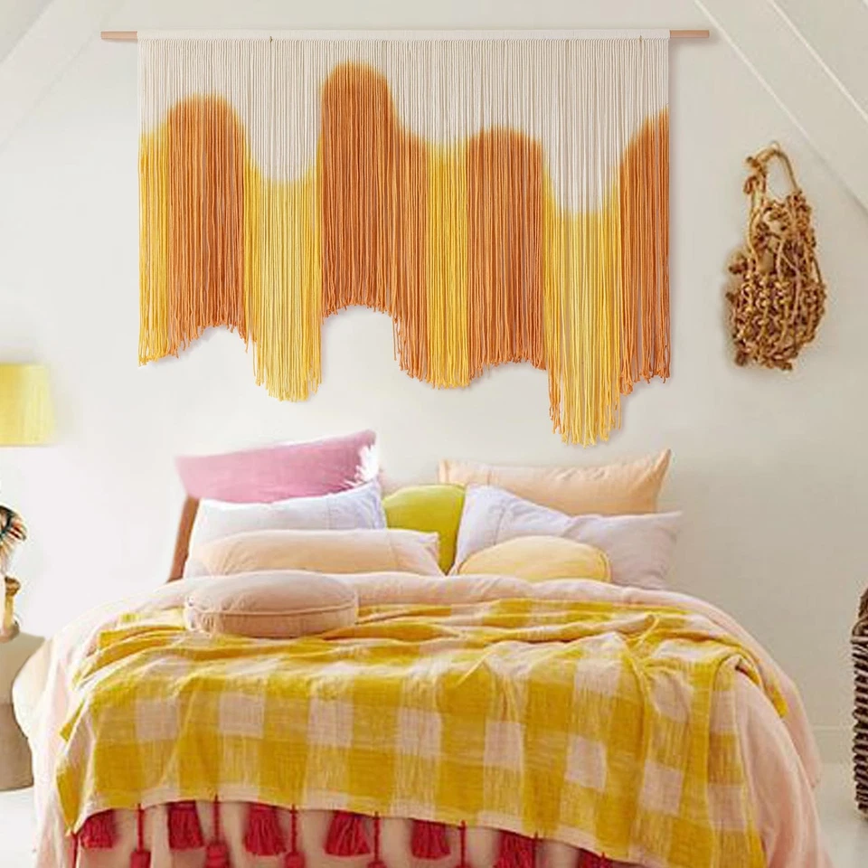 Macrame Wall Hanging Yellow Dip-Dyed Large For Living Room Boho Macrame Wall ... - Image 2 of 4