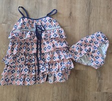 1970s Vintage Girls Red White  Blue Ruffled Smock Top Bathing Swim Suit 4/5/6