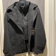 Men's Thermal Single Breasted Wool Blend Coat Business Waist Detachable Zipper