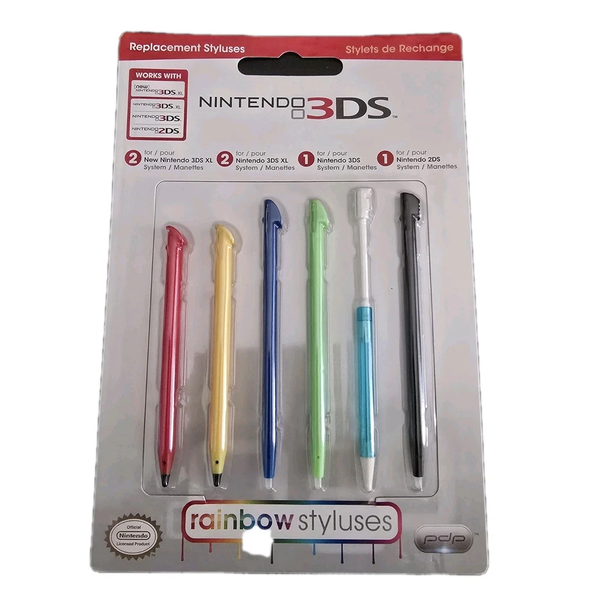 Nintendo 2DS 3DS 3DS-XL Stylus Rainbow Styluses 6 Pack OEM