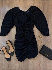 Do + Be Ruched Puff Sleeve Bodycon Mini Dress Black Cocktail Party M