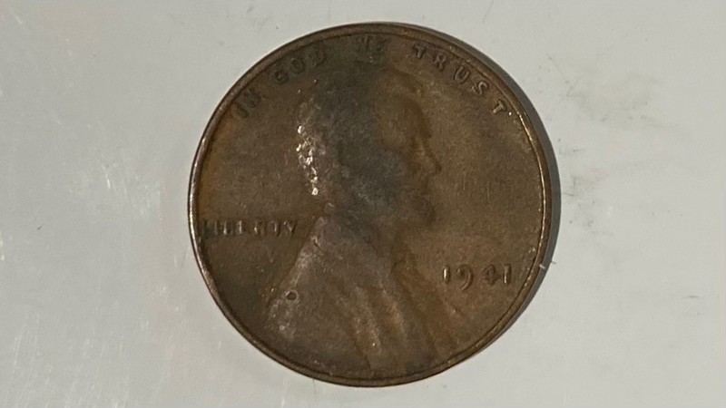 RARE 1941-P LINCOLN WHEAT PENNY, G/VG, "LIB" ON LIBERTY DOUBLED, "WE" OFFSET