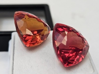Mexican CERTIFIED Trillion Cut Fire Opal 30-31 Ct EGL Pair Loose Gemstone