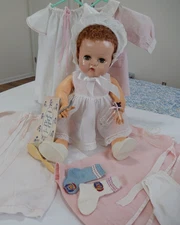 Vintage 1940's Effanbee Dy-Dee Baby Doll Tousel Wig Add on Ears 20" Accessories