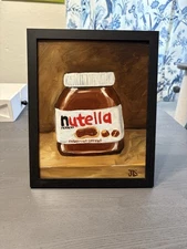 Nutella Painting 8 X 10” Hand Painted Canvas Panel, Framed, NOT A PRINT