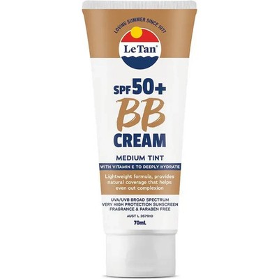 Le Tan SPF 50+ BB Tinted Sun Screen Medium UVA/B Fragrance Free Hydrating 70ml