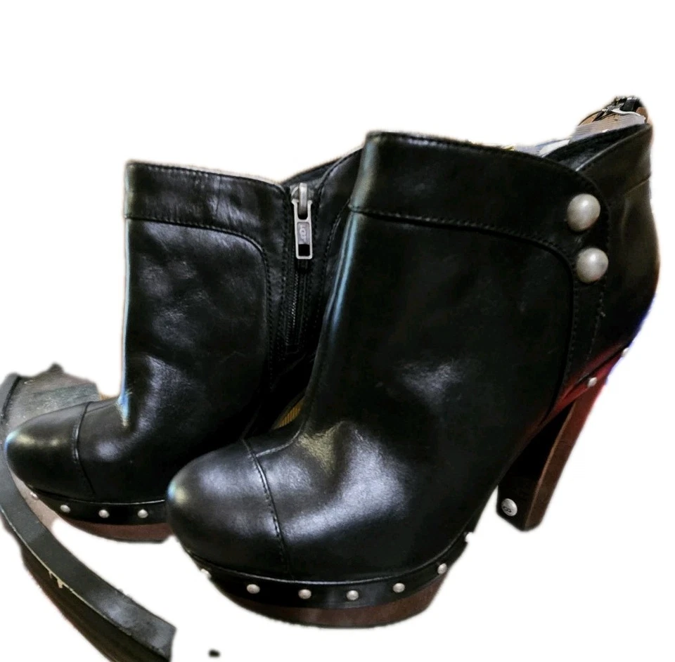 Botines UGG Ambrogia con plataforma de cuero negro tachonado talla 7 Tacones Madera Retro Y2K Foto 3 de 4