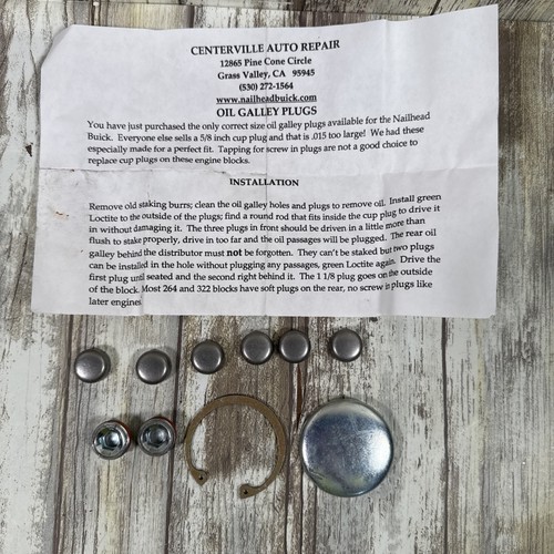 Buick nailhead OIL GALLEY kit 264-322 1953-1954-1955-1956 SPECIAL SIZE PLUGS.